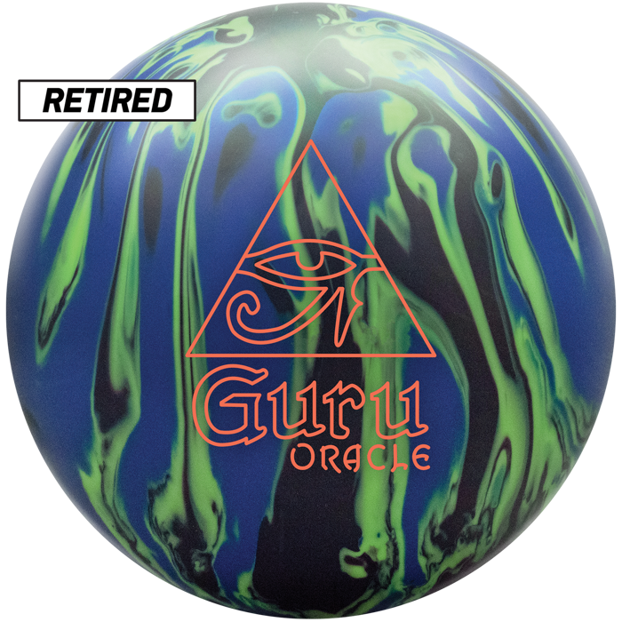 The retired Guru Oracle with a black, yellow, and blue swirl pattern and the Guru Oracle logo in orange.