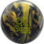 A black and gold colored bowling ball with the Guru Oracle logo in neon yellow centered prominently.