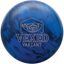 A navy and royal blue colored bowling ball with the Vexed Variant logo in silver sparkle centered prominently.